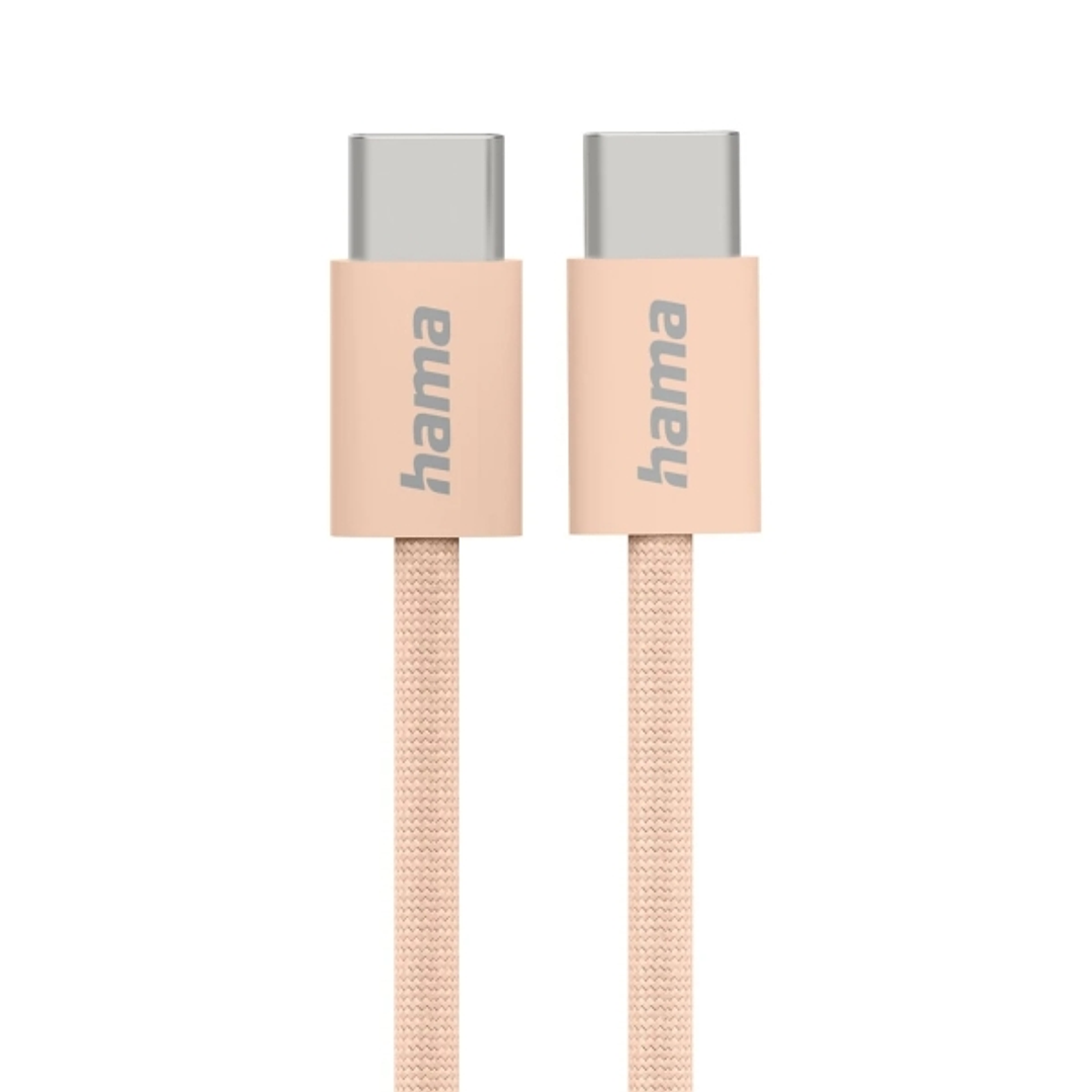 Hama Fabric Cable USB-C Macho - Potencia Maxima 60W - Longitud 1m - Nailon - Velocidad hasta 480Mbps - Blindado - Color Naranja 1