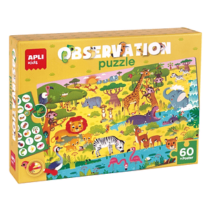 Apli Puzzle Observacion Junior Jungla de 60 Piezas de 6x6cm - Incluye Poster y 1 Ficha con Diferentes Objetos - Desarrolla la Concentracion, Observaci