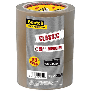 Scotch Classic Pack con 3 Precintos de Embalaje 50mm x 66m - Color Marron