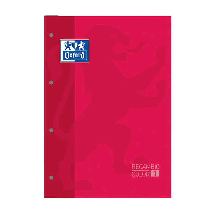 Oxford School Classic Recambio Encolado A4 80 Hojas Cuadricula 5x5 - Recuadro del Color de la Tapa - Tapa Color Rojo 1