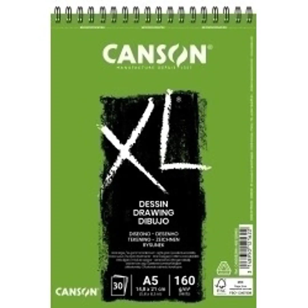 Canson XL Dibujo Album Espiral de 30 Hojas A5 - 160g - Grano Ligero - Color Blanco 1