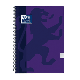 Oxford School Classic Cuaderno Espiral Tapa de Plastico Folio 4x4 - 80 Hojas - Tapa de Plastico Resistente - Cuadricula 4x4 con Margen - Color Lila