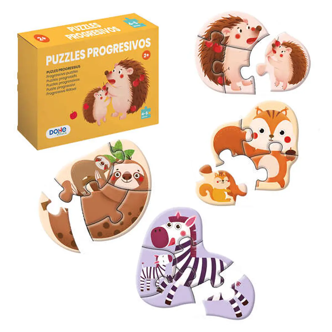 Dohe Pack de 4 Puzzles para Niños de 4/5 Piezas - Tematica Animales - Doble Capa de Carton - Capa Intermedia de Contrachapado - Estimula Imaginacion - 1