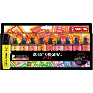 Stabilo Boss Original Arty Pack de 10 Marcadores Fluorescentes Colores Calidos - Trazo entre 2 y 5mm - Tinta con Base de Agua