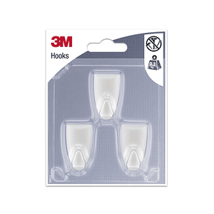 3M Pack de 3 Ganchos Adhesivos Modernos - Formato S - Soporta hasta 0.3kg - Color Blanco