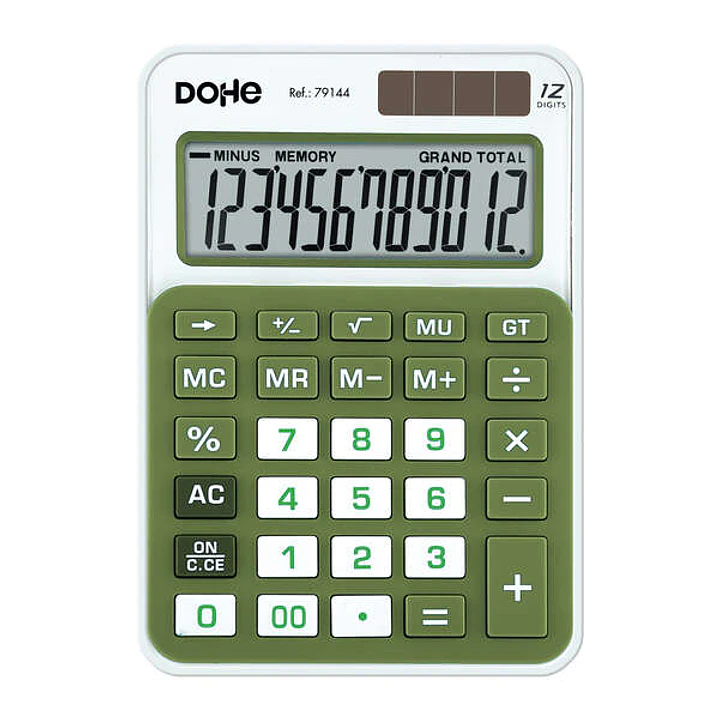 Dohe Calculadora Electronica de 12 Digitos - Alimentacion Solar y a Pilas - 4 Teclas de Memoria - Apagado Automatico - Teclas de Gran Formato - Funcio 1
