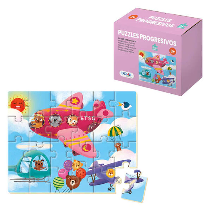 Dohe Puzzle Infantil de 24 Piezas - Tematica Aviones - Fabricado en Doble Capa de Carton - Capa Intermedia de Contrachapado - Estimula la Imaginacion  1