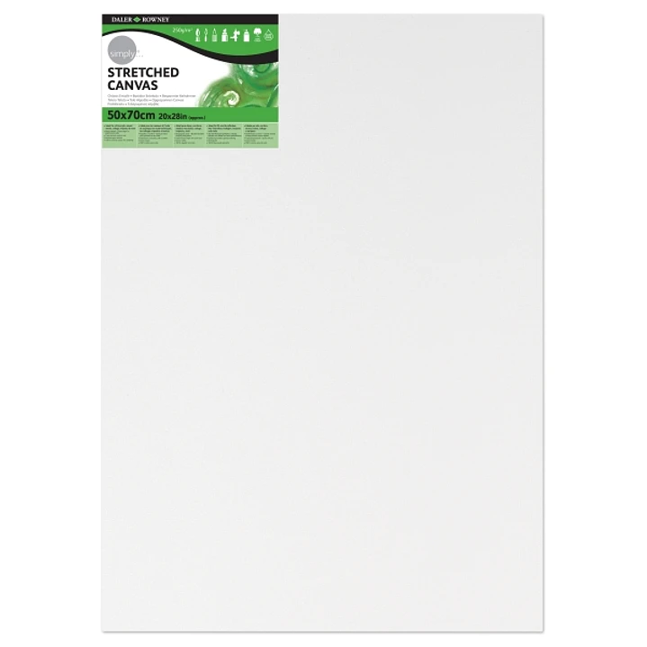 Daler Rowney Simply Bastidor Entelado - 50x70cm - Imprimacion Triple - Grano Medio - 100% Algodon sin Acido - 250g - Color Blanco 1