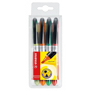 Stabilo Navigator Pack de 4 Marcadores Fluorescentes - Zona de Agarre - Diseño Delgado - Practico Clip para Llevar - Trazo entre 2 y 5mm - Colores Ama