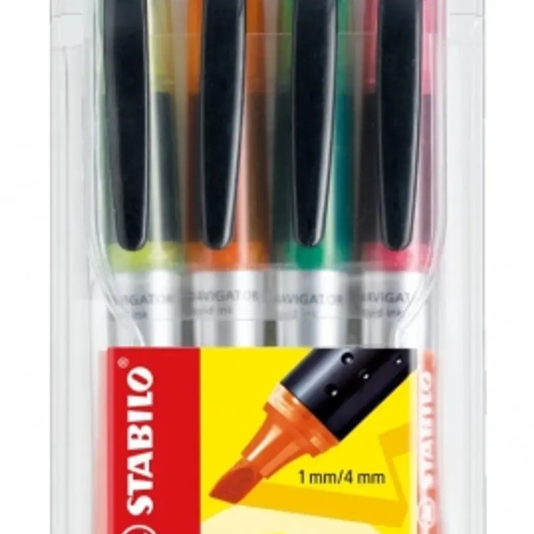 Stabilo Navigator Pack de 4 Marcadores Fluorescentes - Zona de Agarre - Diseño Delgado - Practico Clip para Llevar - Trazo entre 2 y 5mm - Colores Ama 1