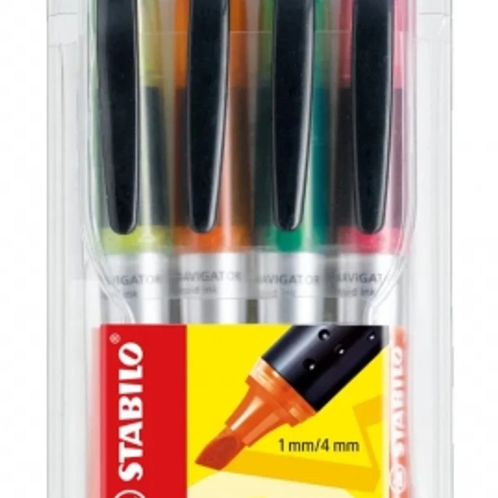 Stabilo Navigator Pack de 4 Marcadores Fluorescentes - Zona de Agarre - Diseño Delgado - Practico Clip para Llevar - Trazo entre 2 y 5mm - Colores Ama 1