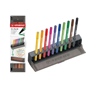 Stabilo Pen 68 Set de Mesa con 10 Rotuladores de Punta de Fibra - Trazo de 1mm aprox. - Tinta con Base de Agua - Colores Surtidos