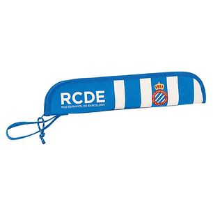 Safta RCD Espanyol Portaflautas - Interior Acolchado - Alojamiento para Varilla - Asa Lateral - Borde Reforzado - 0.6L - 370x20x80mm - Color Azul y Bl