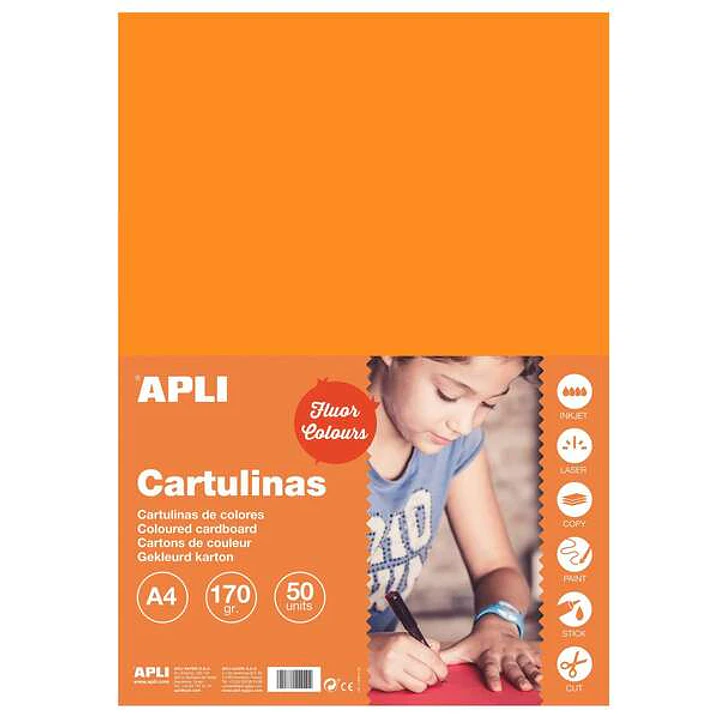 Apli Cartulina Naranja Fluorescente A4 170g 50 Hojas 1