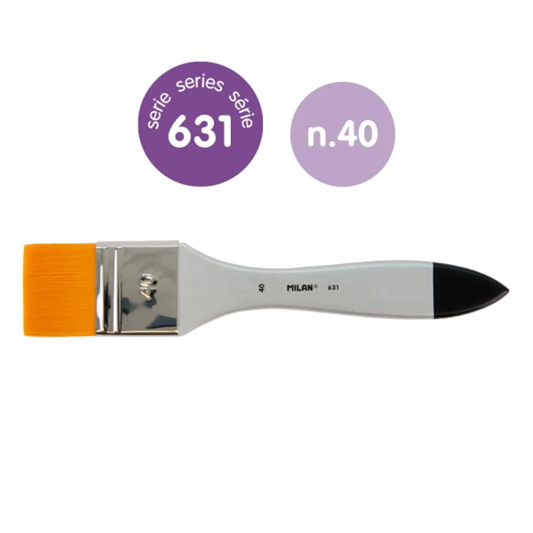 Milan 631 Premium Synthetic Paletina de 40mm - Pelo Sintetico - Mango de Madera Barnizada - Color Plata 1