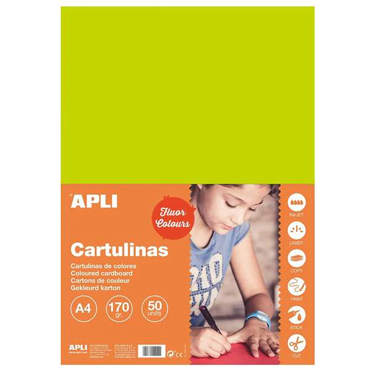 Apli Cartulina Verde Fluorescente A4 170g 50 Hojas 1