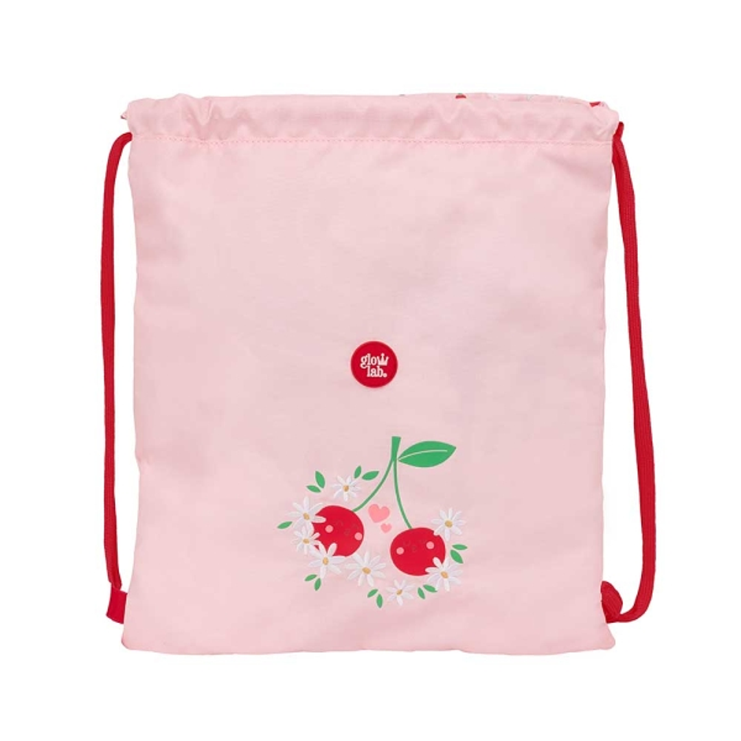 Safta Glowlab Frutitas Saco Plano - Bolsillo Interior con Cremallera - Cierre con Cordones - 5L - 350x10x400mm - Color Rosa 1