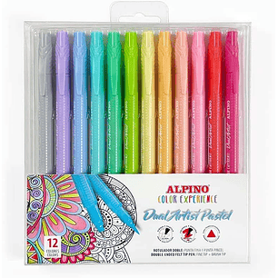 Alpino Color Experience Pack de 12 Rotuladores Pastel Doble Punta - Forma Triangular Ergonomica - Puntas Fine Liner de 0.7mm y Pincel de 2.9mm - Color