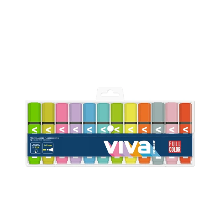 Molin Viva Pack de 12 Marcadores Fluorescentes - Trazo entre 1 y 5mm - Tinta con Base de Agua - Colores Surtidos 1