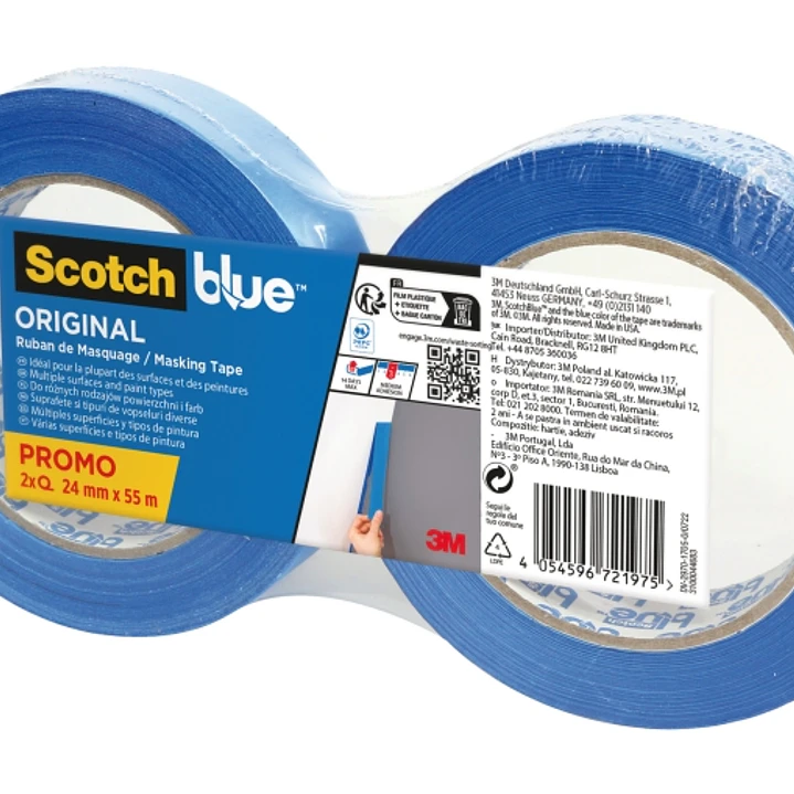 Scotchblue Pack de 2 Cintas de Enmascarar - 24mm x 55m - 100% PEFC - Multisuperficie - Color Azul 1