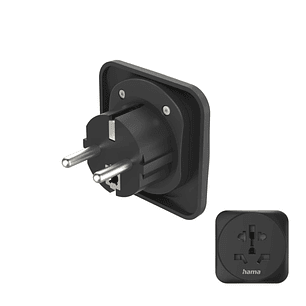 Hama Adaptador de Viaje Toma Tipo E y Schuko - Potencia hasta 3750W - Hembra Multiple - Voltaje 250V - Color Negro