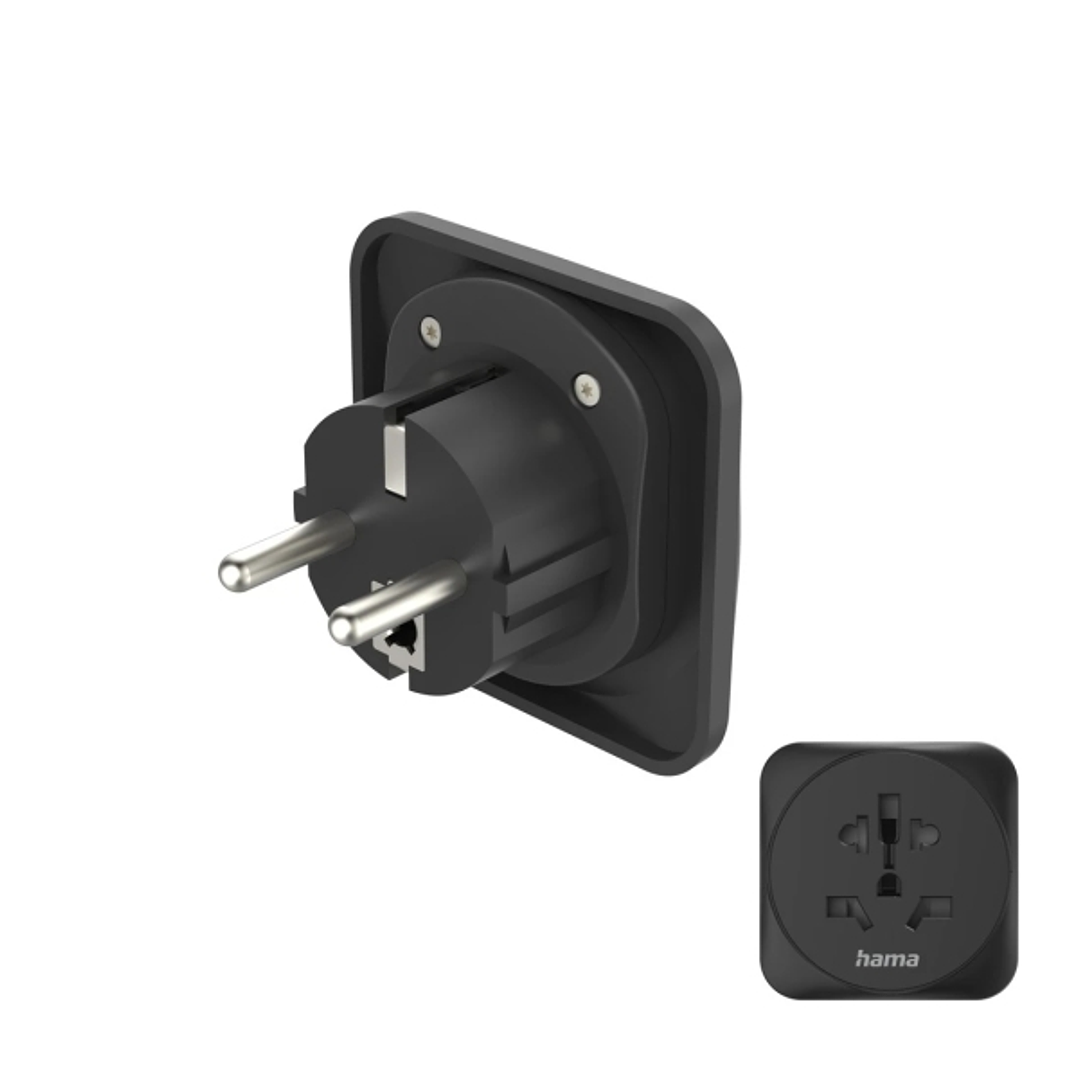 Hama Adaptador de Viaje Toma Tipo E y Schuko - Potencia hasta 3750W - Hembra Multiple - Voltaje 250V - Color Negro 1