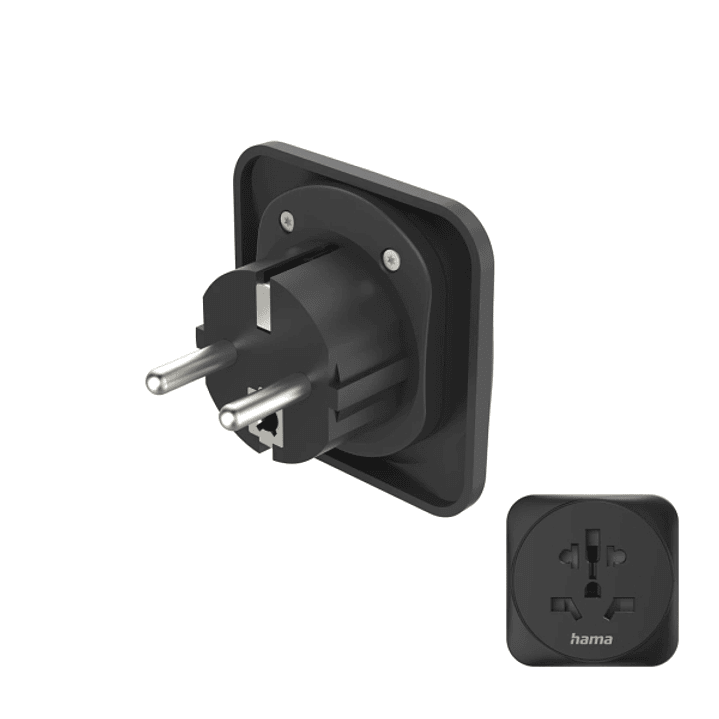 Hama Adaptador de Viaje Toma Tipo E y Schuko - Potencia hasta 3750W - Hembra Multiple - Voltaje 250V - Color Negro 1