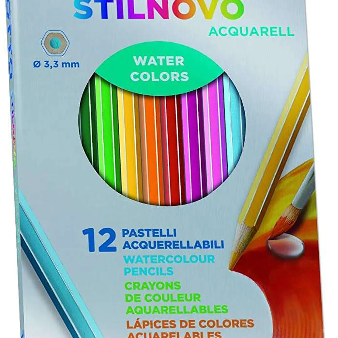 Giotto Stilnovo Acquarell Pack de 12 Lapices de Colores Acuarelables Hexagonales - Mina 3.3 mm - Madera - Colores Surtidos 1
