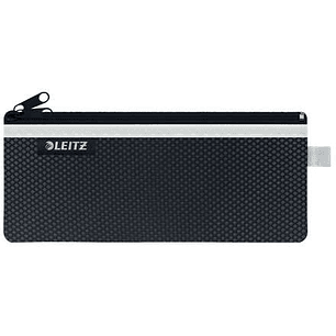 Leitz WOW Bolsa Porta-Todo Mediana 2 Compartimentos - Tamaño 85x6x210mm - Lavable y Duradera - Cierre de Cremallera - Color Negro