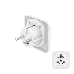 Hama Adaptador de Viaje Toma Tipo E y Schuko - Potencia hasta 3750W - Hembra Multiple - Voltaje 250V - Color Blanco