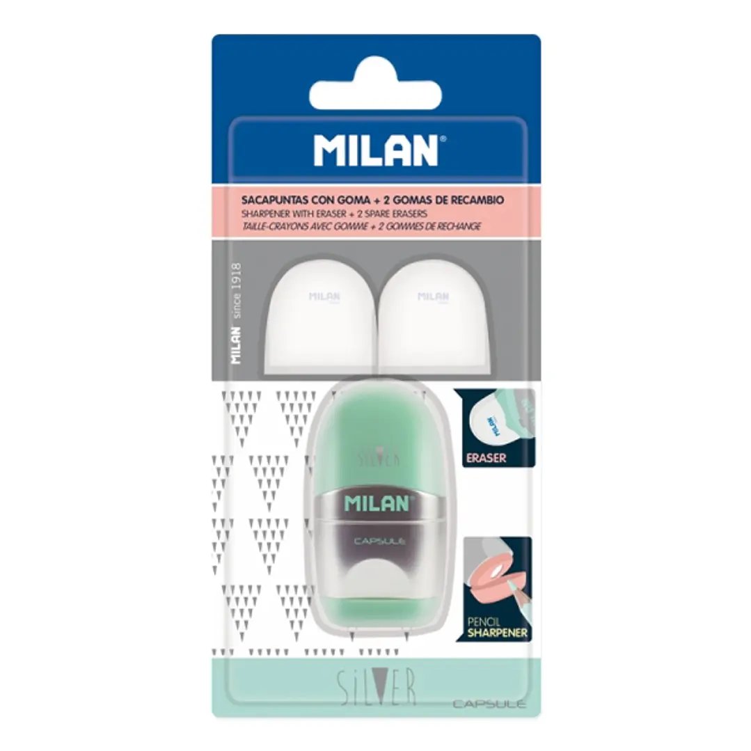 Milan Capsule Silver Afilaborra - 2 Gomas de Recambio - Cuchilla de Acero de Seguridad - Colores Surtidos 1