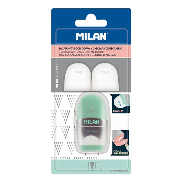 Milan Capsule Silver Afilaborra - 2 Gomas de Recambio - Cuchilla de Acero de Seguridad - Colores Surtidos 1