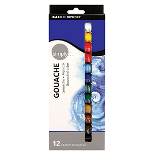 Daler Rowney Simply Pack de 12 Pinturas Acrilicas Gouache - Secado Rapido - Base de Agua - Optima Cobertura - 12ml - Colores Surtidos