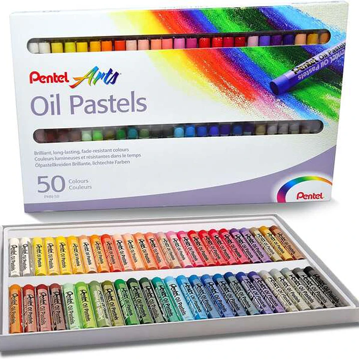 Pentel Oil Pastels Pack de 50 Pasteles Oleo - Blandos, Cremosos y de Secado Lento - Colores Surtidos 1