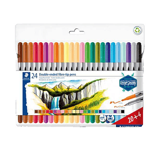 Staedtler 3200 Pack de 24 Rotuladores de Doble Punta - Resistente a la Presion - Colores Surtidos