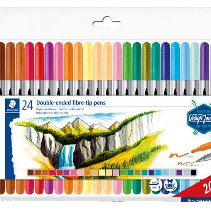 Staedtler 3200 Pack de 24 Rotuladores de Doble Punta - Resistente a la Presion - Colores Surtidos 1
