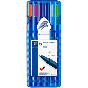 Staedtler Triplus Ball 437 Pack de 6 Boligrafos de Bola - Trazo 1.4mm - Escritura Suave - Colores Surtidos