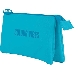 Dohe Colour Vibes Portatodo Triple - Cierre Doble con Cremallera y Tirador de Goma - Color Azul Cyan
