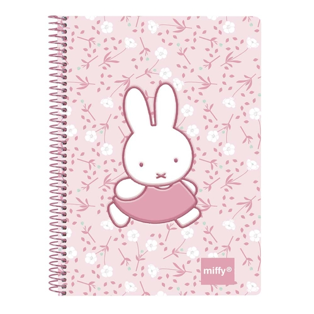 Safta Miffy Flores Bloc de Notas - Espiral - Estampado Divertido - 135x19x179mm - Color Rosa 1