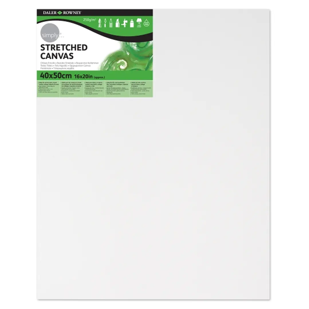 Daler Rowney Simply Bastidor Entelado - 40x50cm - Imprimacion Triple - Grano Medio - 100% Algodon sin Acido - 250g - Color Blanco 1