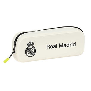 Safta Real Madrid Estuche Portatodo de 0.6L - 1 Compartimento - Silicona - Cierre con Cremallera - 18.5x7.5x5.5cm - Color Blanco