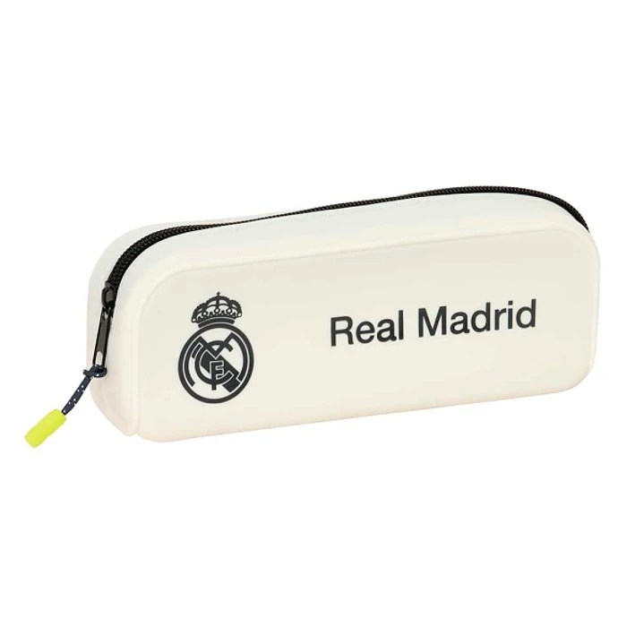 Safta Real Madrid Estuche Portatodo de 0.6L - 1 Compartimento - Silicona - Cierre con Cremallera - 18.5x7.5x5.5cm - Color Blanco 1