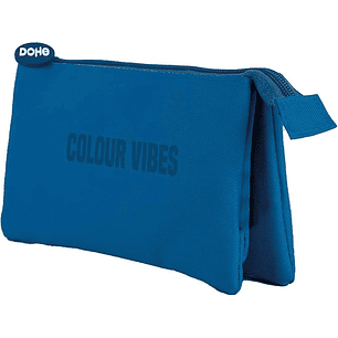 Dohe Colour Vibes Portatodo Triple - Cierre Doble con Cremallera y Tirador de Goma - Color Azul