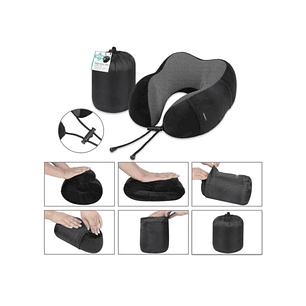 Lagart Almohada Cervical de Viaje con Relleno de Espuma - Funda de Poliester Lavable con Bolsillo - Bolsa de Transporte - Color Negro/Gris