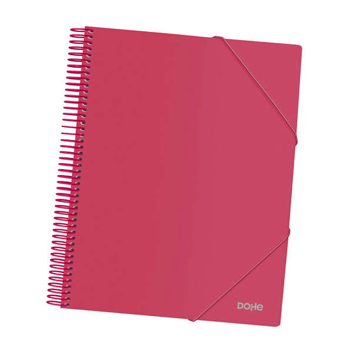 Dohe Carpeta con 30 Fundas Tamaño A4 - Tapa de Polipropileno Opaco 800 Micras - Fundas Transparentes 80 Micras - Espiral de Plastico Color - Gomas Ela 1