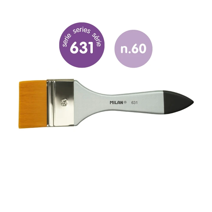 Milan 631 Premium Synthetic Paletina de 60mm - Pelo Sintetico - Mango de Madera Barnizada - Color Plata 1