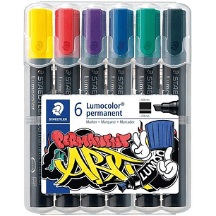 Staedtler Lumocolor 350 Pack de 6 Rotuladores Permanentes - Punta Biselada - Colores Surtidos