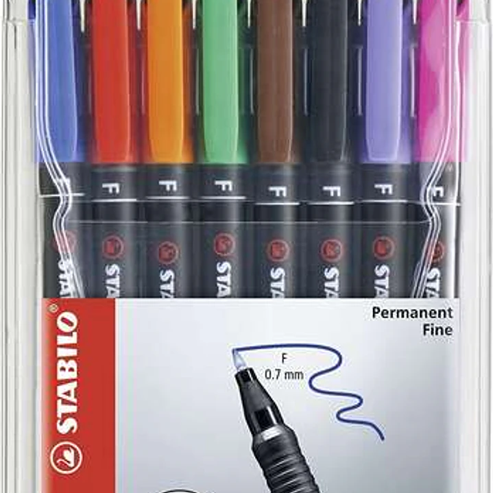 Stabilo OHPen Pack de 8 Rotuladores Permanentes - Punta Fina - Trazo de 0.7mm - Agarre Antideslizante - Tapon Ventilado - Colores Surtidos 1
