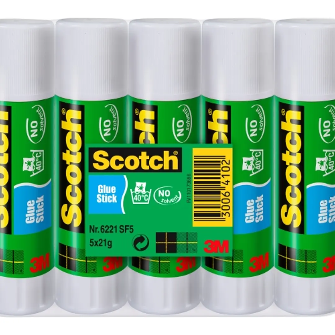 Scotch Pack de 5 Pegamentos en Barra Adhesivo Solido - 21gr por Unidad - Color Transparente 1