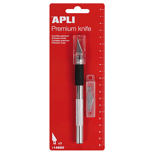 Apli Cuchillo Hobby de Precision Premium - 15mm - Hoja de Acero Inoxidable - Acabado Soft - Reemplazo Facil de Cuchilla - Incluye 3 Cuchillas de Recam